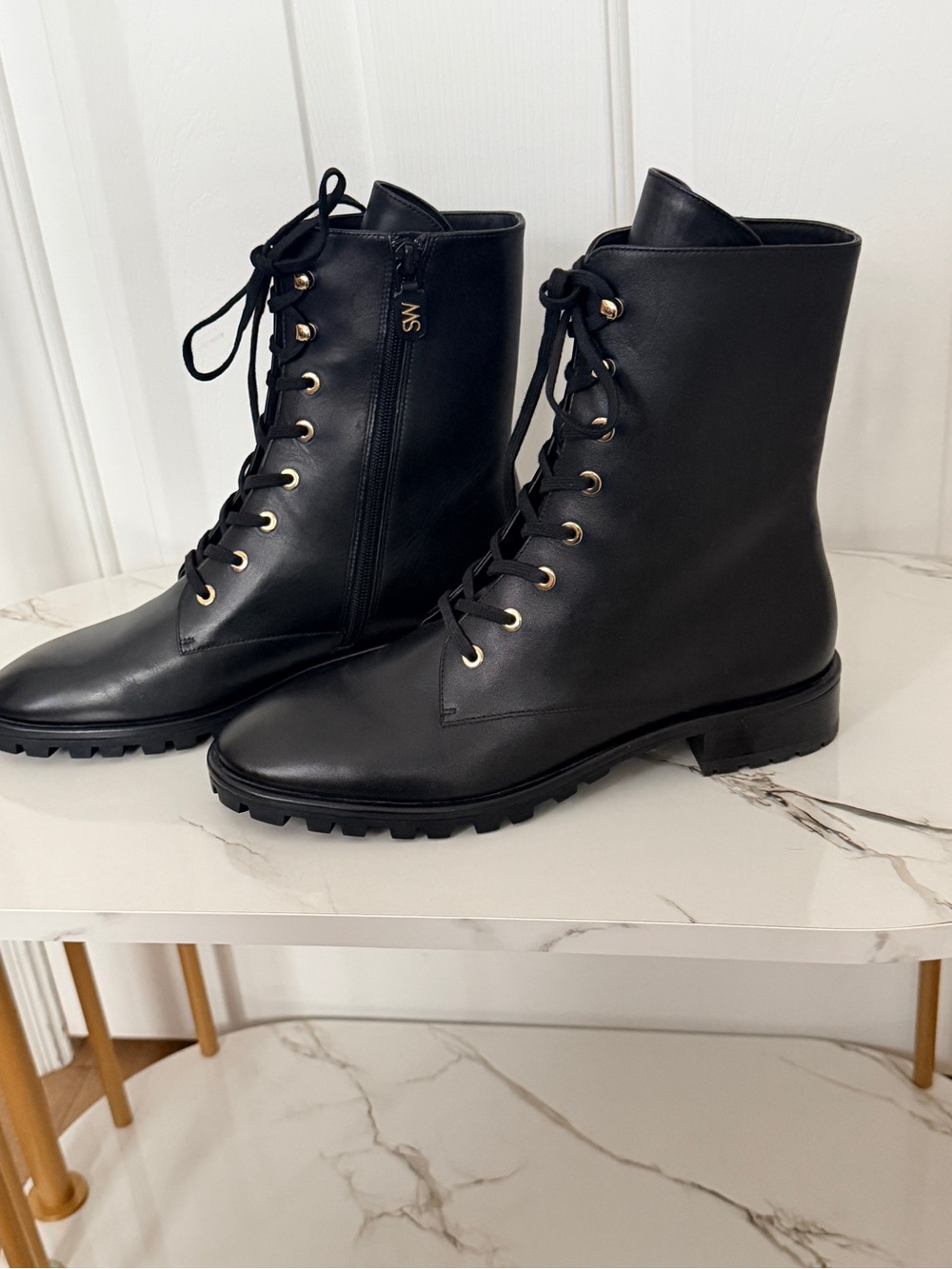 Stuart Weitzman Black Lace-Up Combat Boots - never been worn